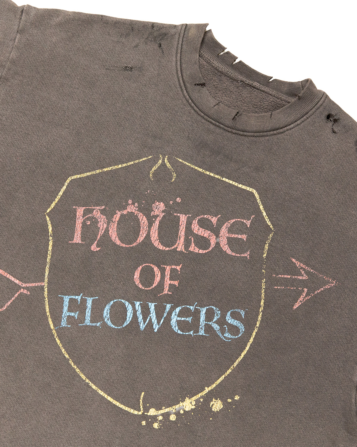 FLEUR VINTAGE GREY CREWNECK(DISTRESSED)